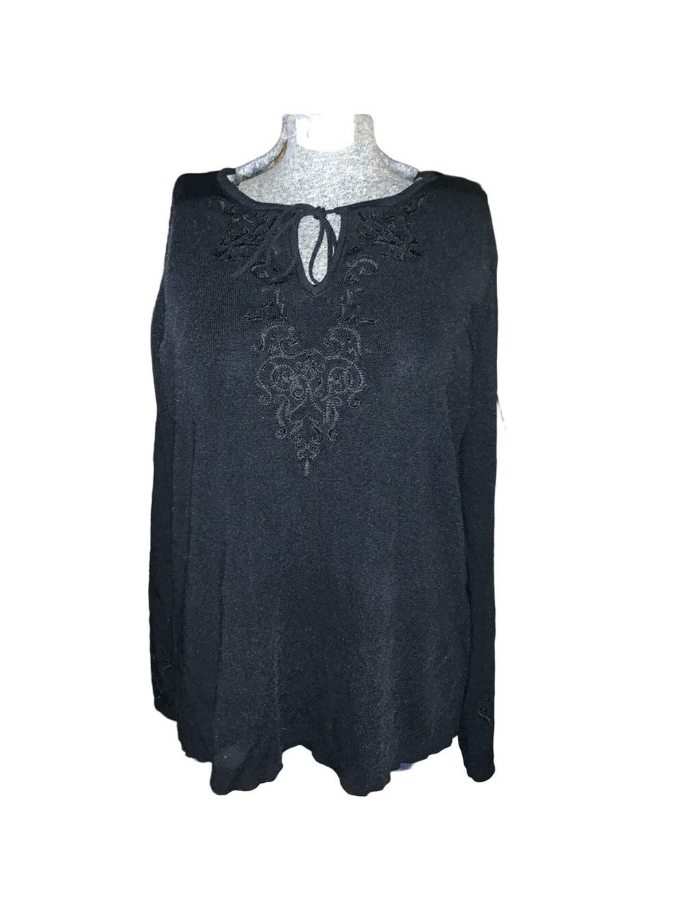 Women's Addition-Elle Black Embroidered Tunic Top Plus Size 1X